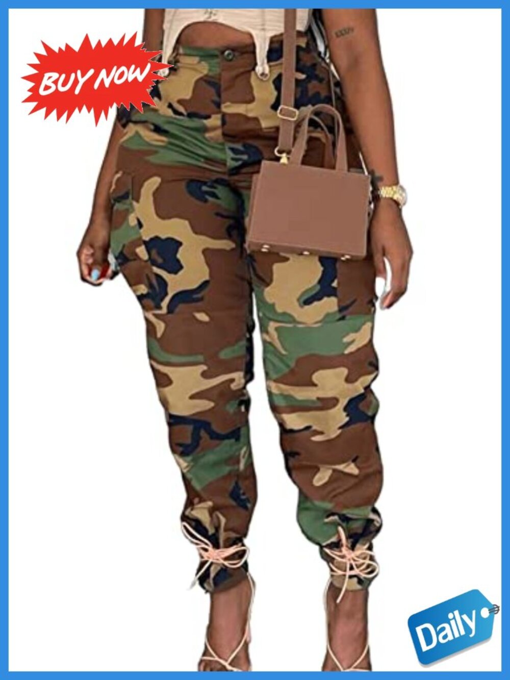 Women's Camo Cargo Jogger Sweatpants Plus Size High Waisted Stretch Pockets